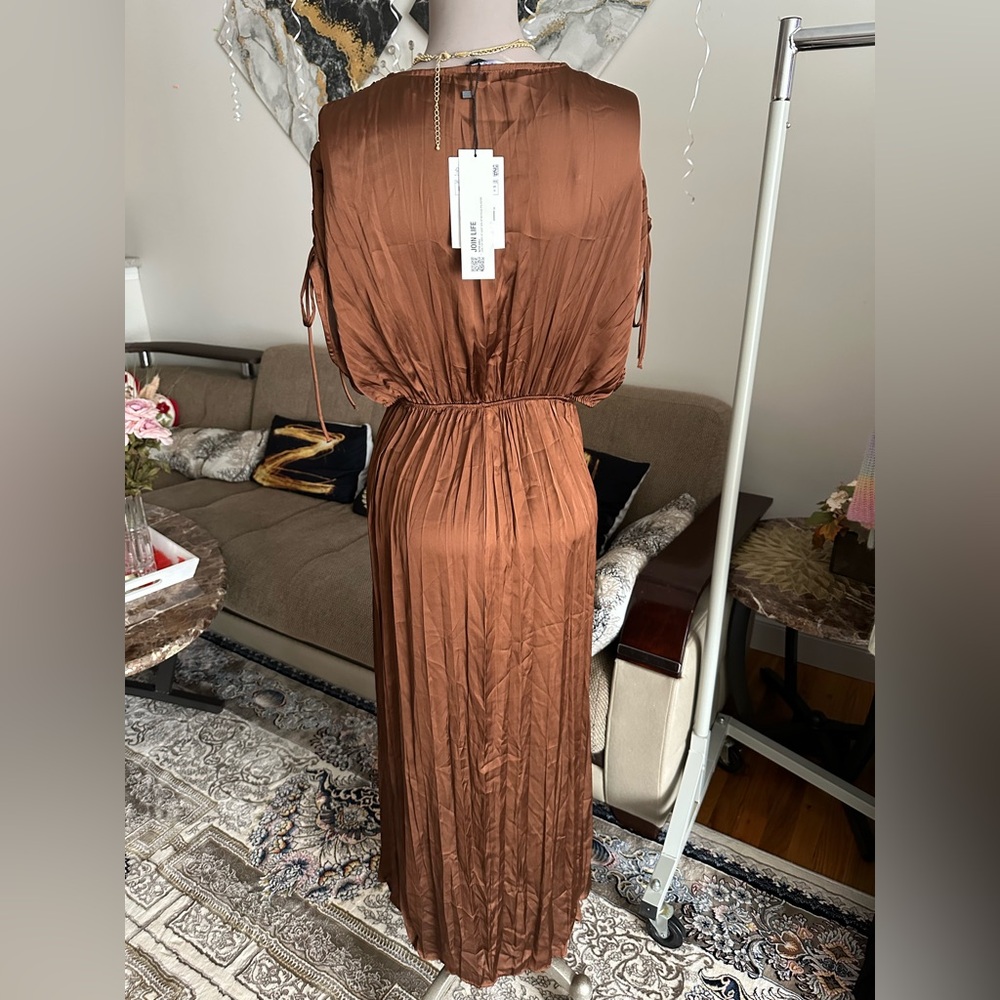 NWT ZARA Elegant Brown Maxi Dress - Picture 2 of 7